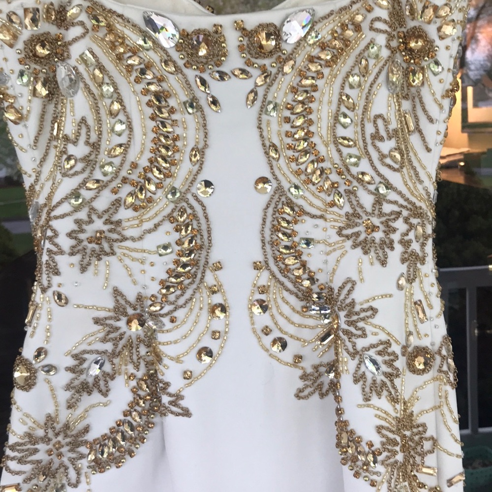Sherri Hill Off White Dress Gold Detail, Size 2. - Picture 7 of 7